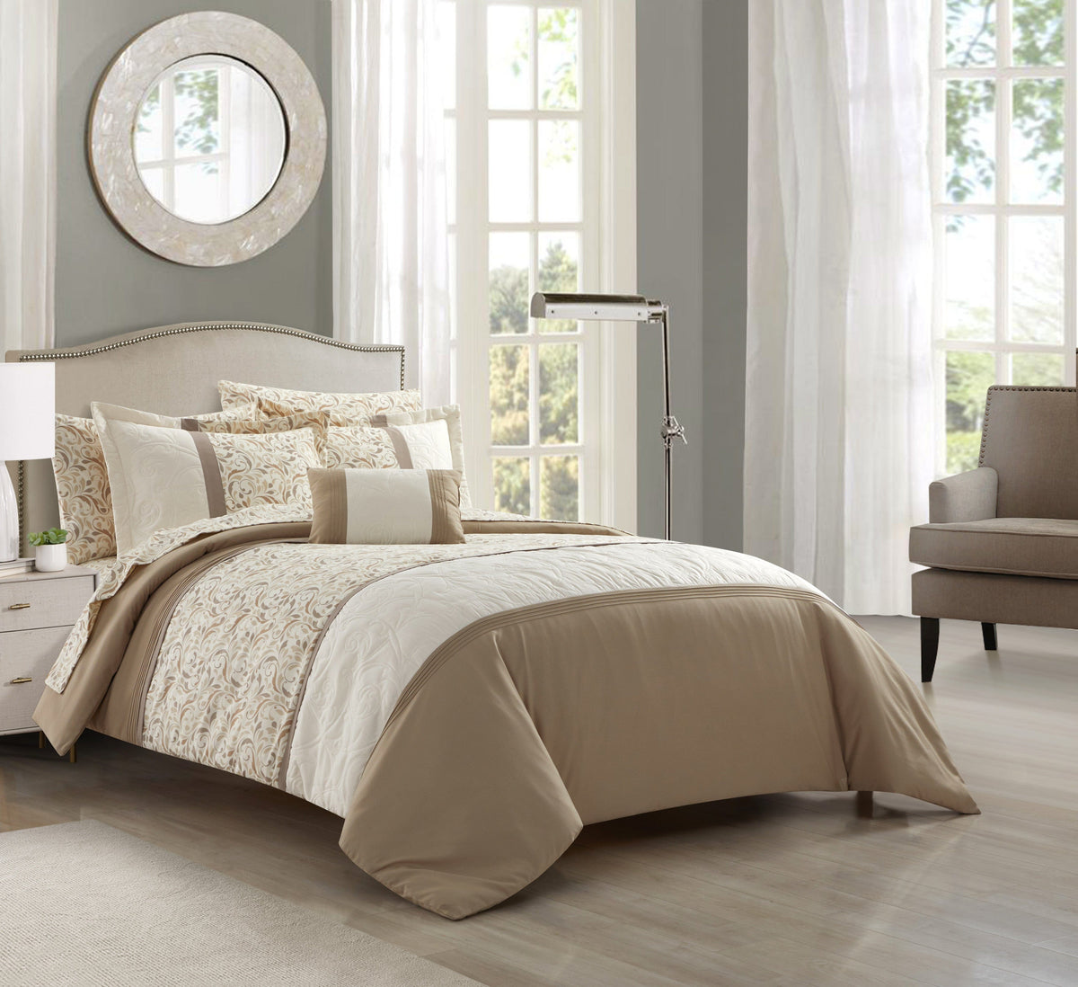 Chic Home Ava 8 Piece Color Block Floral Comforter Set 