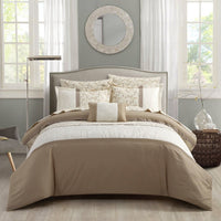Chic Home Ava 8 Piece Color Block Floral Comforter Set Beige