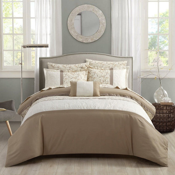 Chic Home Ava 8 Piece Color Block Floral Comforter Set Beige
