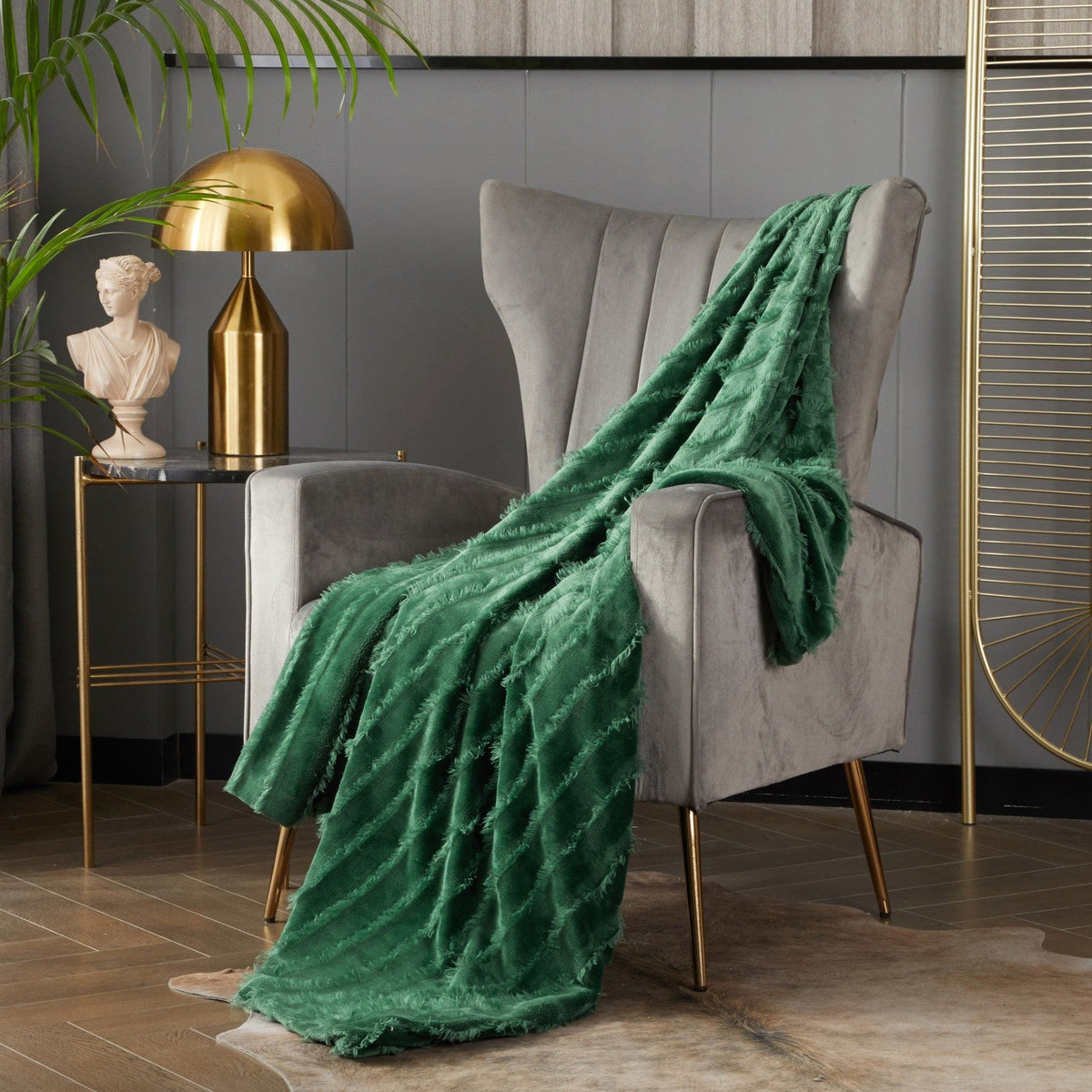 Chic Home Clapton Jacquard Flannel Throw Blanket Green