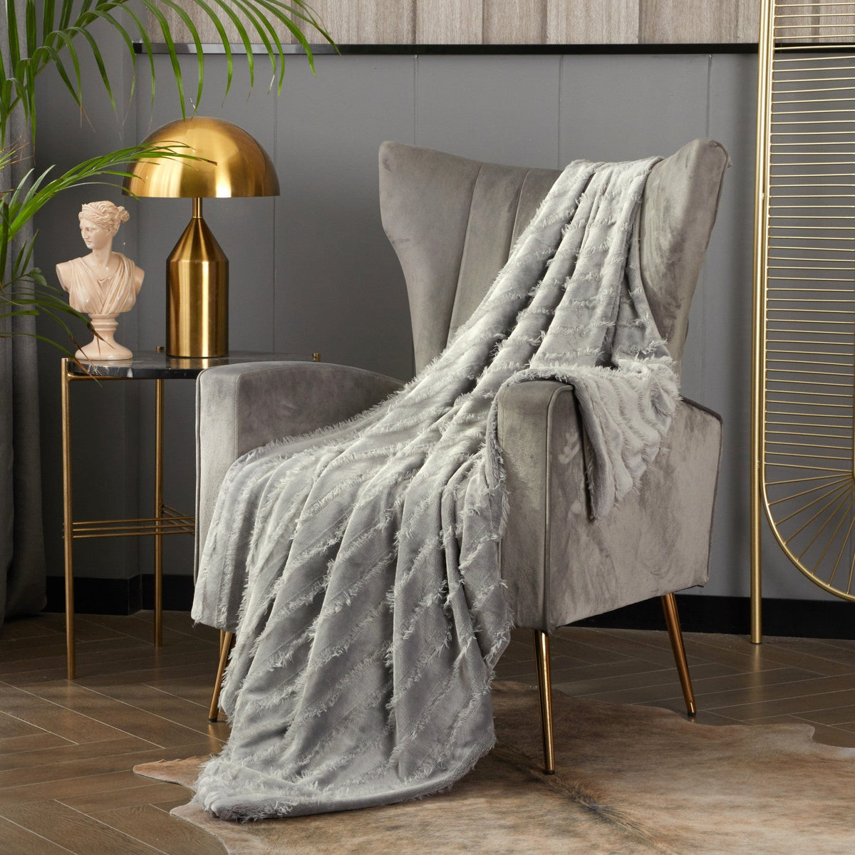 Chic Home Clapton Jacquard Flannel Throw Blanket Grey