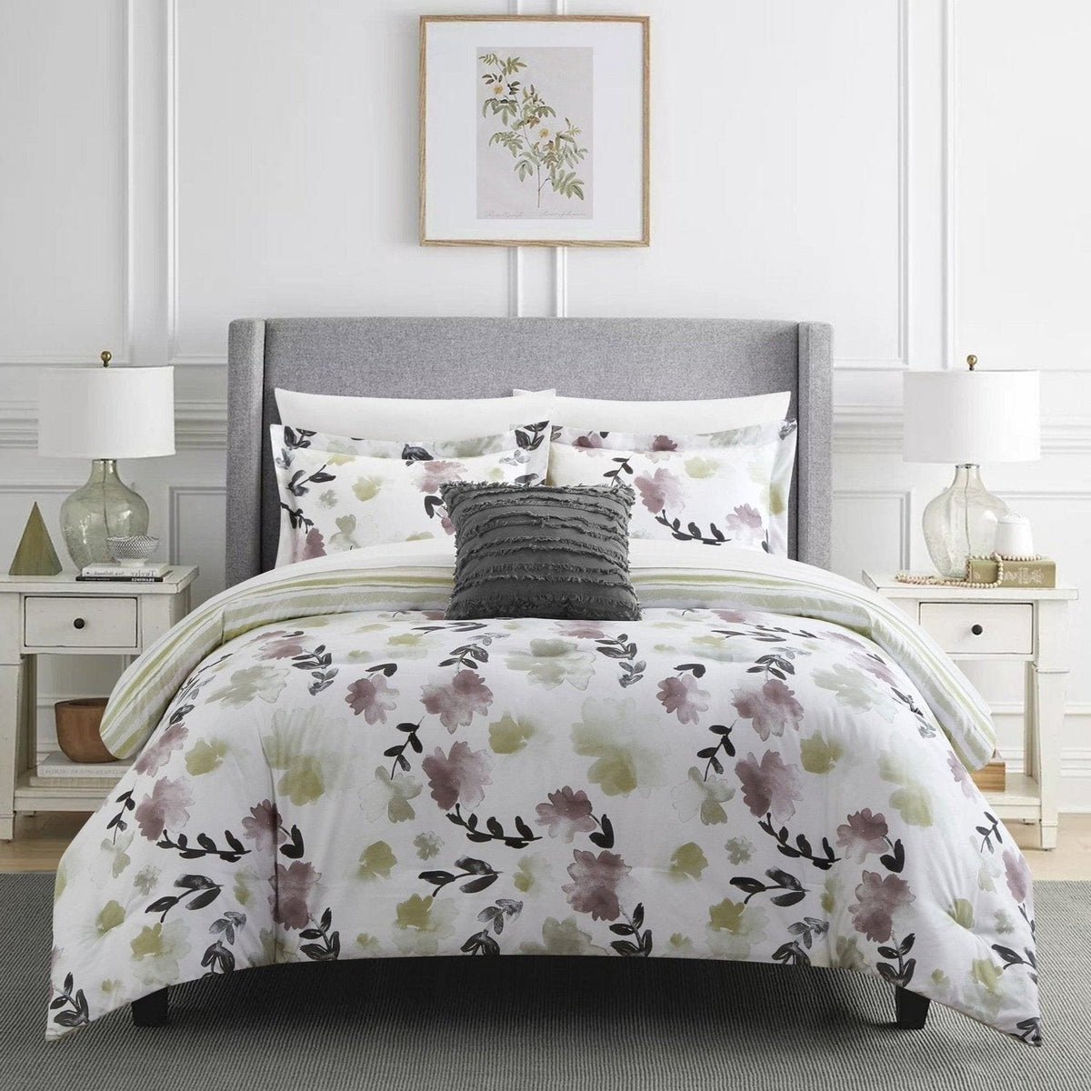 Chic Home Devon Green 8 Piece Reversible Floral Comforter Set Bedding