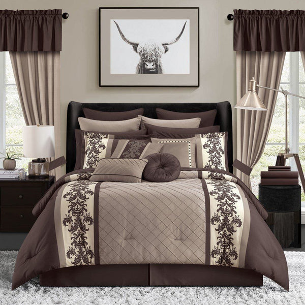 Chic Home Dorian 30 Piece Color Block Comforter Set Brown