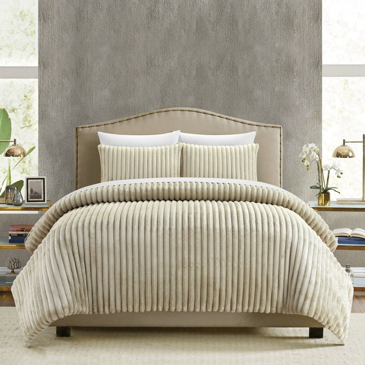 Chic Home Fargo 3 Piece Microplush Comforter Set Beige