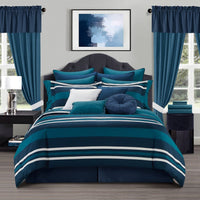 Chic Home Heniemo 30 Piece Striped Comforter Set Navy