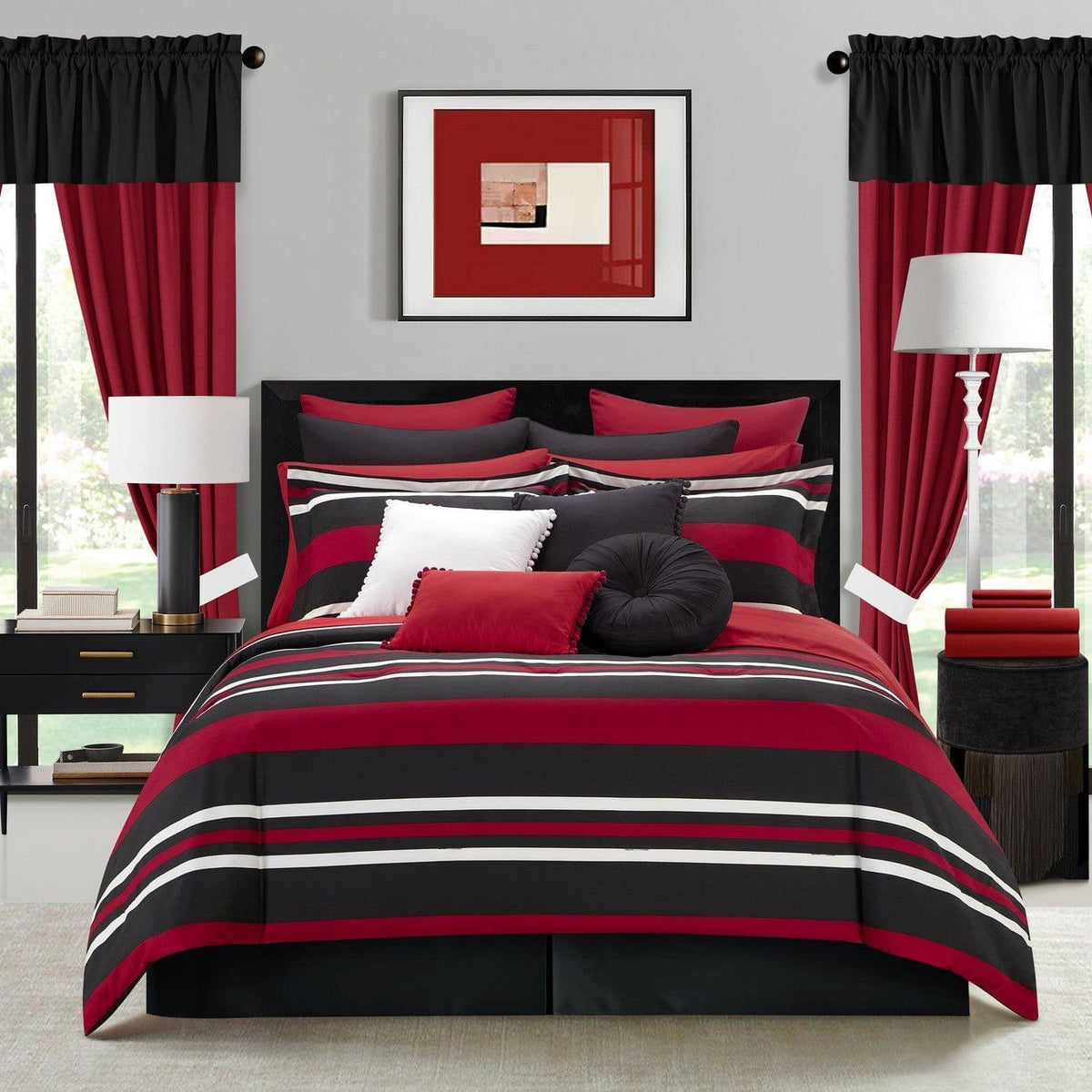 Chic Home Heniemo 30 Piece Striped Comforter Set Red