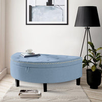 Iconic Home Jacqueline Tufted Linen Storage Ottoman Bench Blue