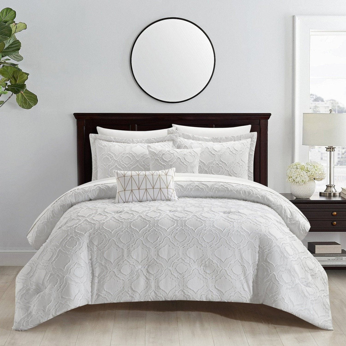 Chic Home Jane 9 Piece Jacquard Comforter Set White