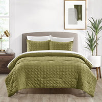 Chic Home Jessa 3 Piece Square Tile Pattern Comforter Set Green
