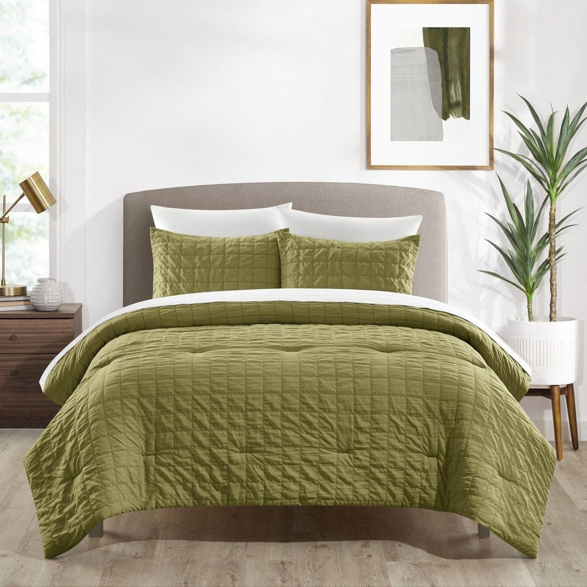 Chic Home Jessa 7 Piece Square Tile Pattern Comforter Set Green