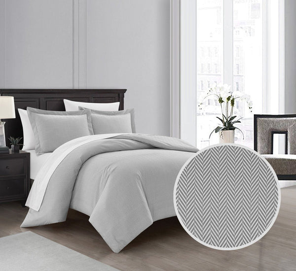 Chic Home Laurel 3 Piece Graphic Herringbone Print Duvet Cover Set 