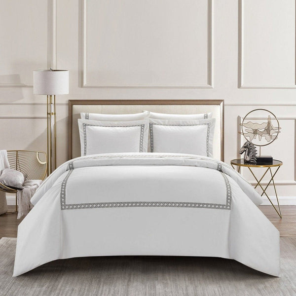 Chic Home Lewiston 7 Piece Cotton Blend 1500 TC Duvet Cover Set Grey