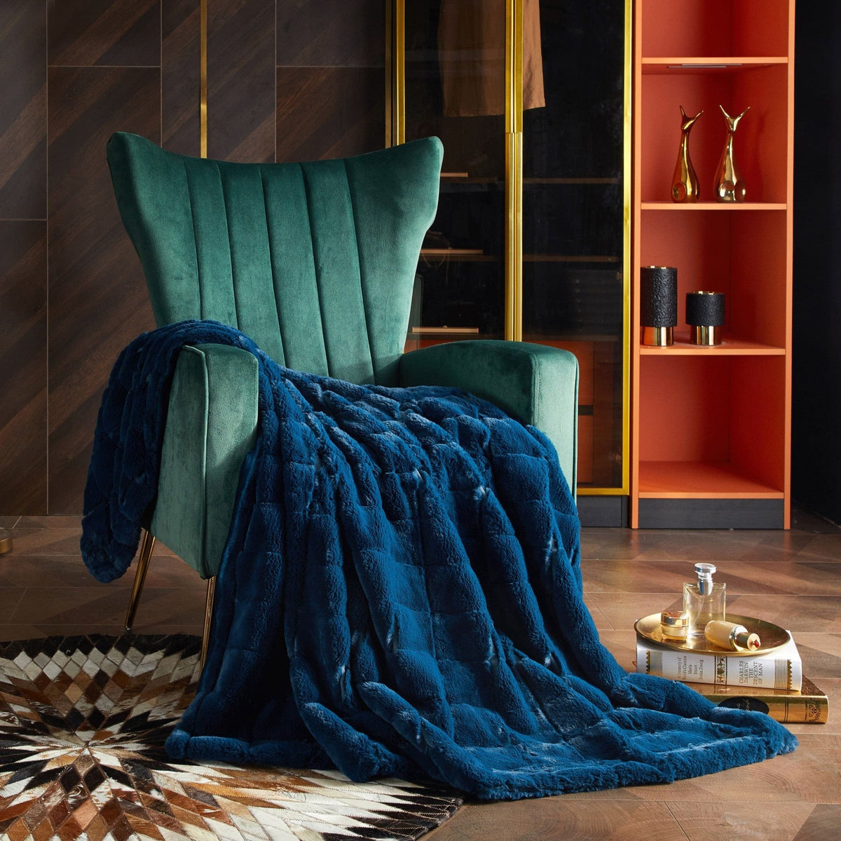 Chic Home Liana Jacquard Faux Fur Throw Blanket Blue