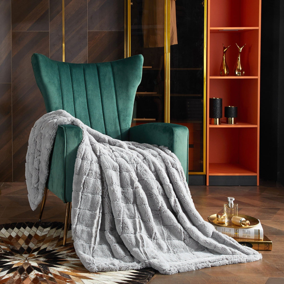 Chic Home Liana Jacquard Faux Fur Throw Blanket Grey
