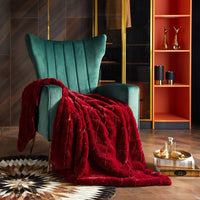 Chic Home Liana Jacquard Faux Fur Throw Blanket Red