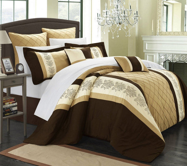 Chic Home Livingston 12 Piece Floral Comforter Set Gold