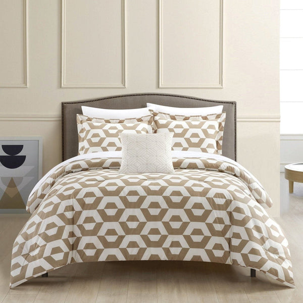 Chic Home Miles 4 Piece Geometric Pattern Comforter Set Beige