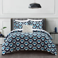 Chic Home Miles 4 Piece Geometric Pattern Comforter Set Blue