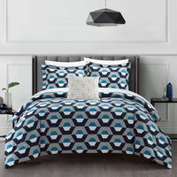 Chic Home Miles 8 Piece Geometric Pattern Comforter Set Blue