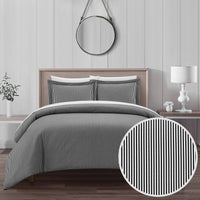 Chic Home Morgan 3 Piece Striped Duvet Cover Set Charcoal