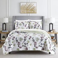 Chic Home Parson Green 3 Piece Reversible Watercolor Floral Print Quilt Set Green