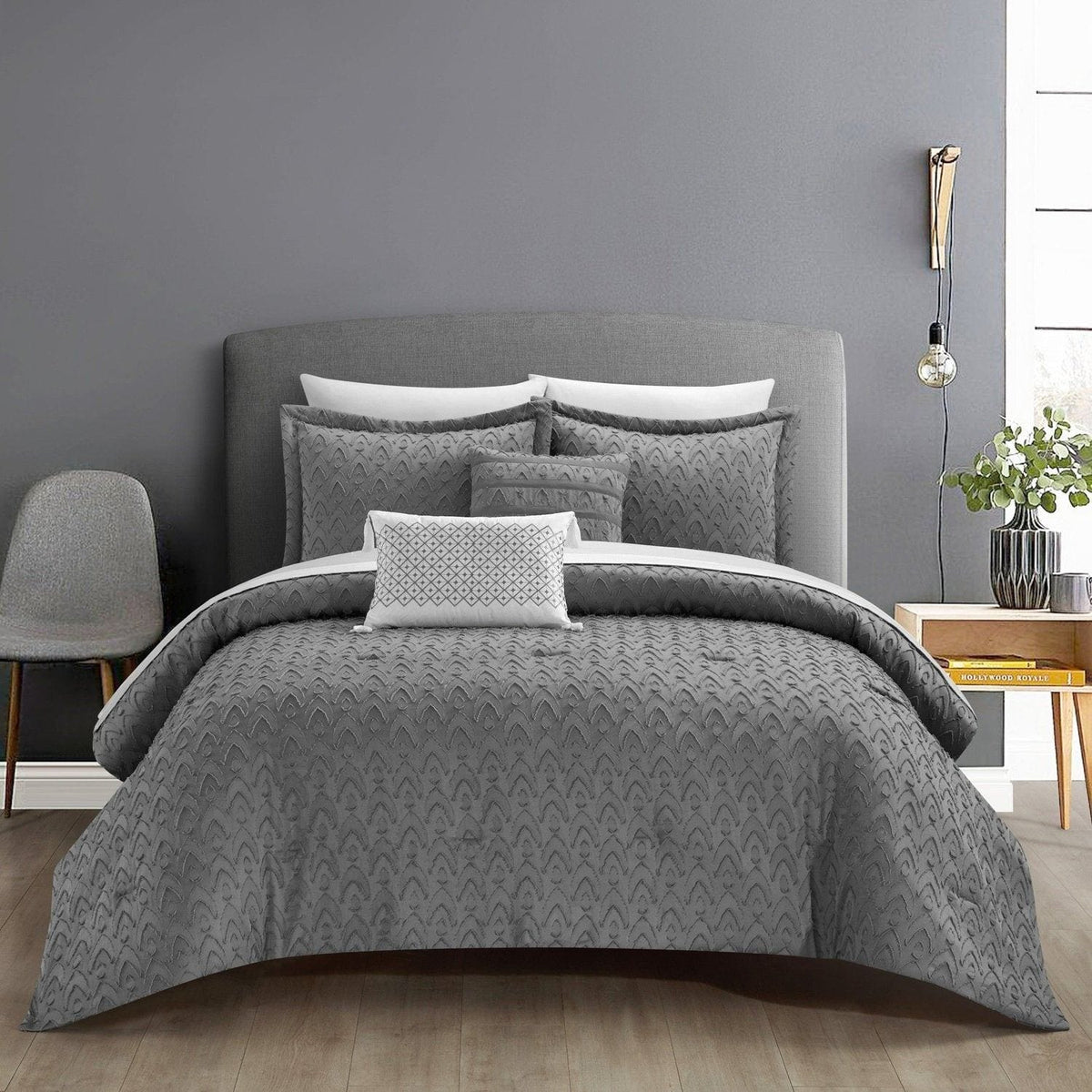 Chic Home Reign 9 Piece Jacquard Comforter Set Grey