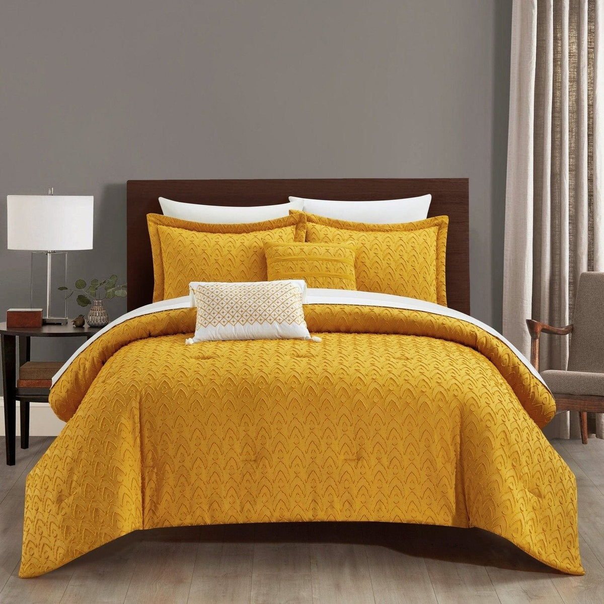 Chic Home Reign 9 Piece Jacquard Comforter Set Mustard