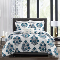 Chic Home Riley 8 Piece Floral Medallion Print Comforter Set Blue