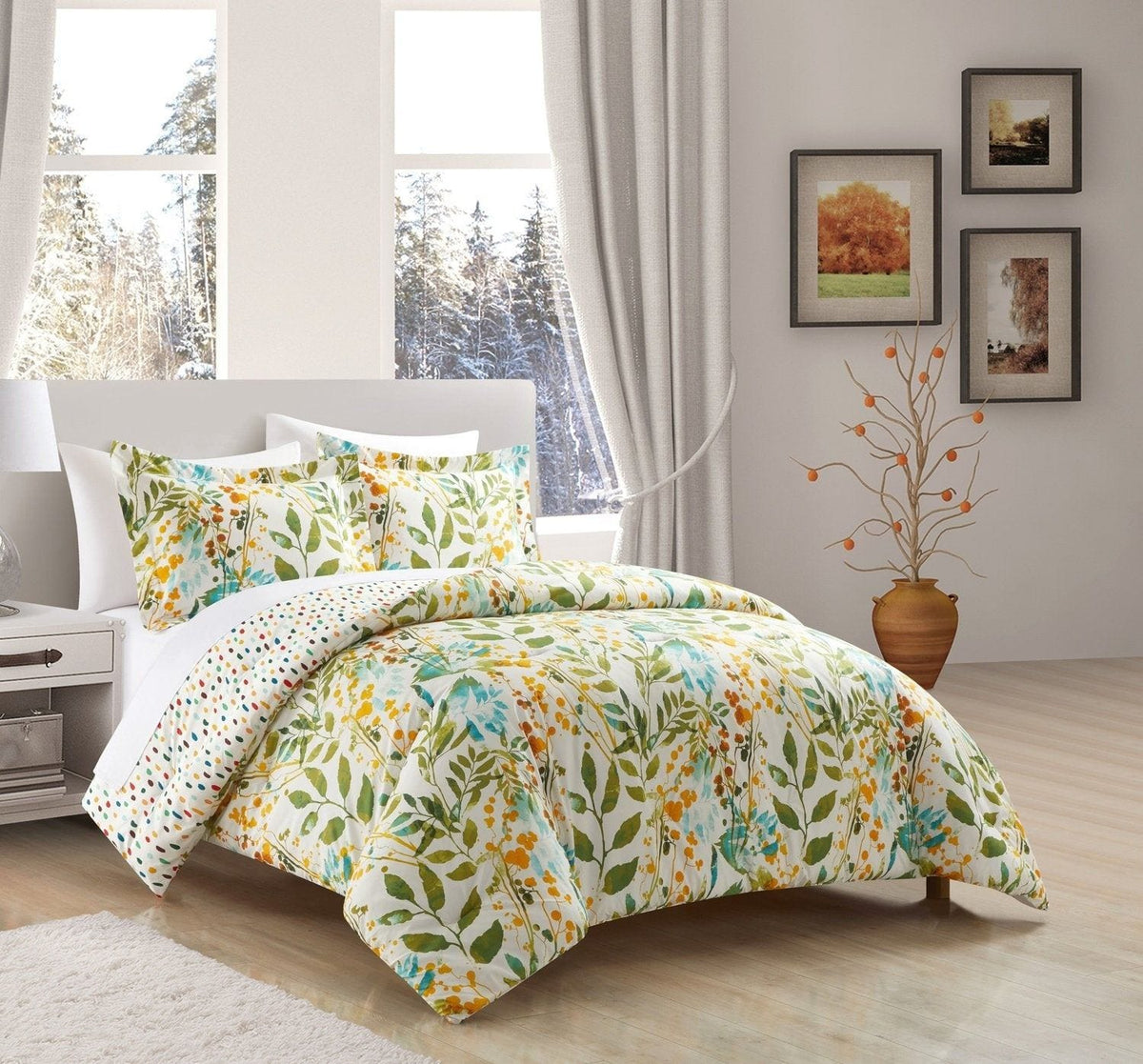 Chic Home Robin 7 Piece Reversible Floral Print Duvet Cover Set 