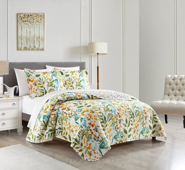 Chic Home Shea 3 Piece Reversible Floral Print Quilt Set 