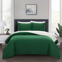 Chic Home St Paul 3 Piece Sherpa Lined Quilt Set Green