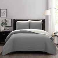 Chic Home St Paul 3 Piece Sherpa Lined Quilt Set Grey