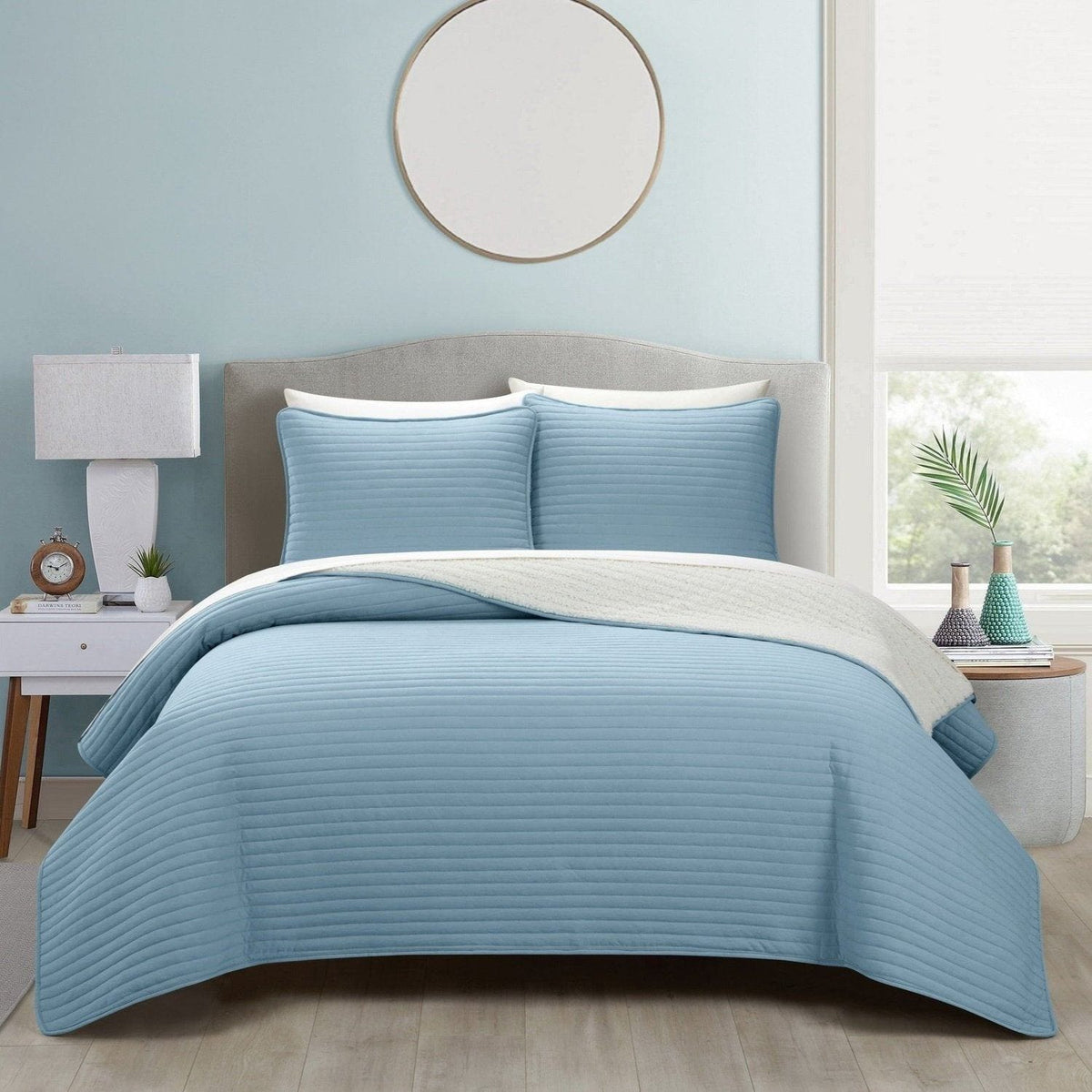 Chic Home St Paul 7 Piece Sherpa Lined Quilt Set Blue