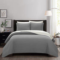 Chic Home St Paul 7 Piece Sherpa Lined Quilt Set Grey