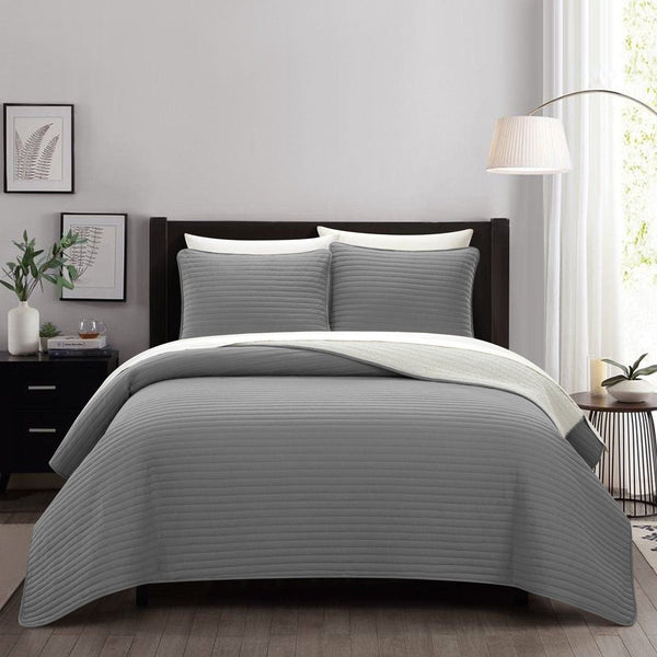 Chic Home St Paul 7 Piece Sherpa Lined Quilt Set Grey