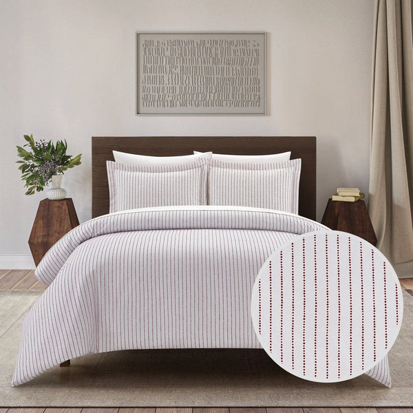 Chic Home Wesley 3 Piece Striped Duvet Cover Set Wine Red
