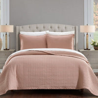 Chic Home Xavier 3 Piece Square Tile Pattern Quilt Set Rose