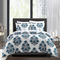 Chic Home Yazmin 3 Piece Floral Medallion Print Duvet Cover Set Blue