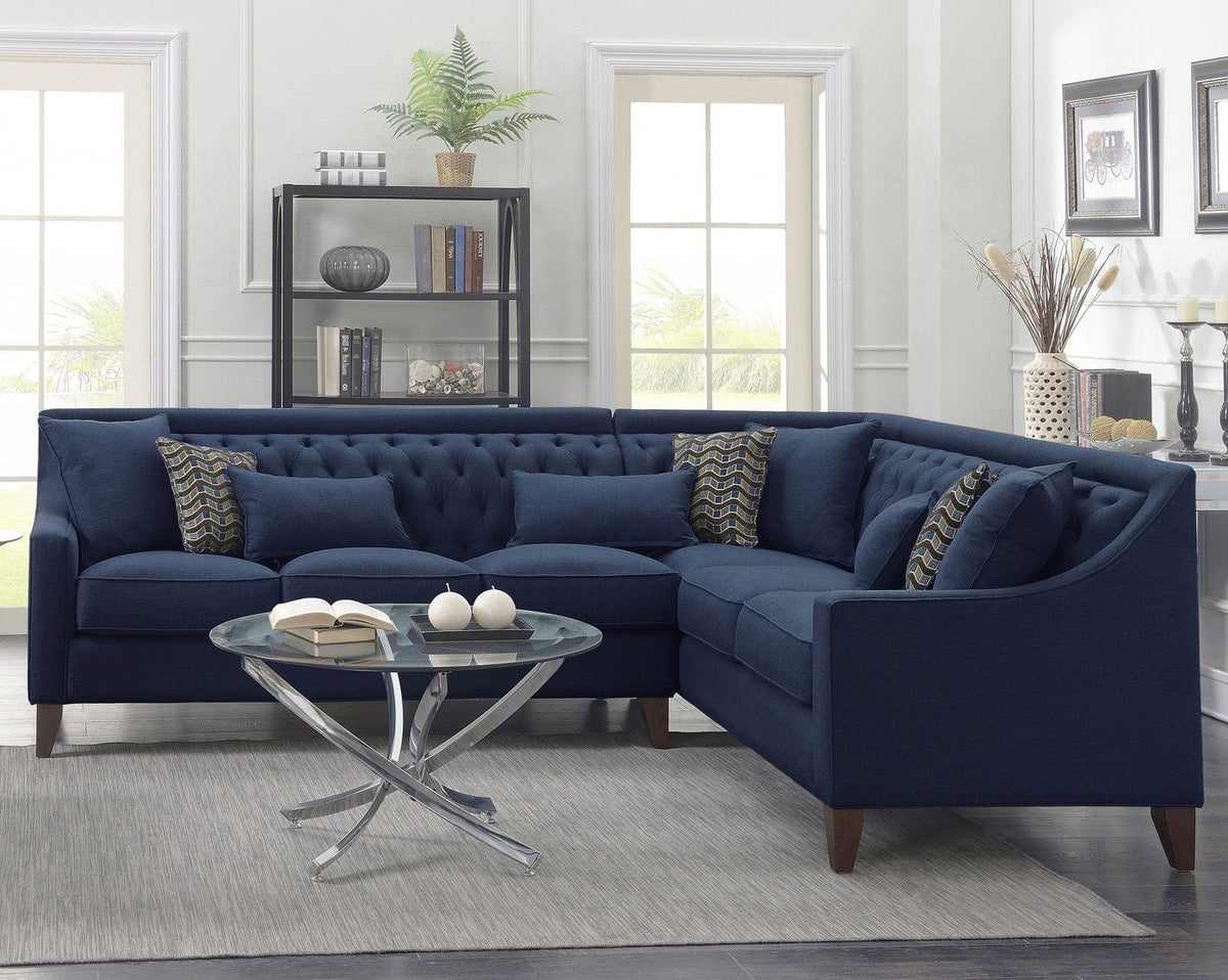 Iconic Home Aberdeen Right Facing Linen Tufted Sectional Sofa Navy