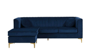 Iconic Home Brasilia Modular Chaise Velvet Sectional Sofa With Gold Legs Navy