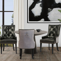 Iconic Home Cadence Faux Leather Velvet Dining Chair Set of 2 Black