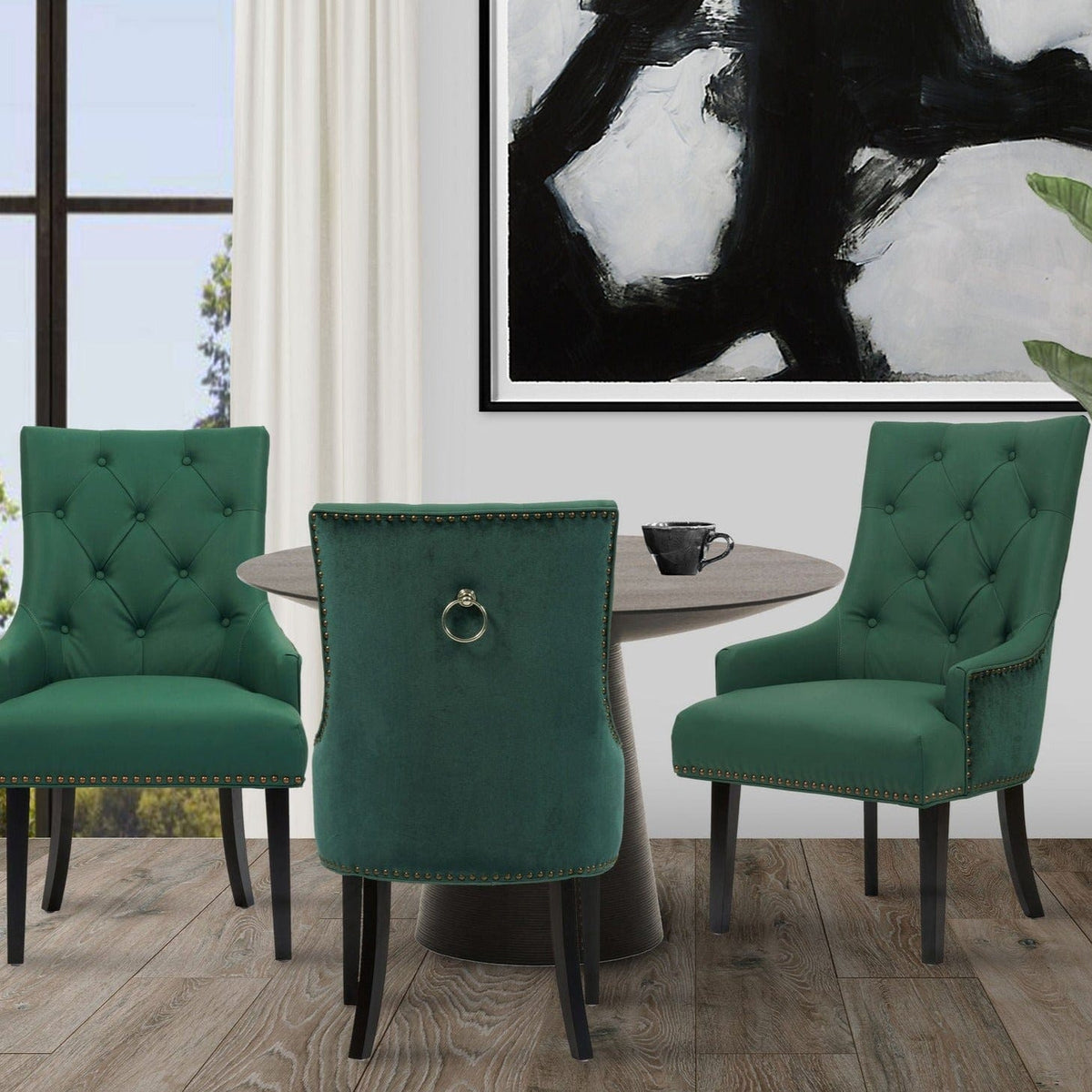 Iconic Home Cadence Faux Leather Velvet Dining Chair Set of 2 Green