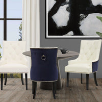 Iconic Home Cadence Faux Leather Velvet Dining Chair Set of 2 Navy