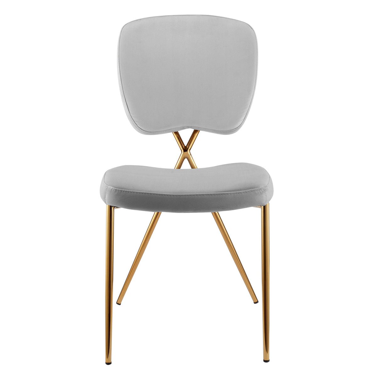 Iconic Home Chrissy Brass Legs Velvet Side Dining Chair Set of 2 Silver