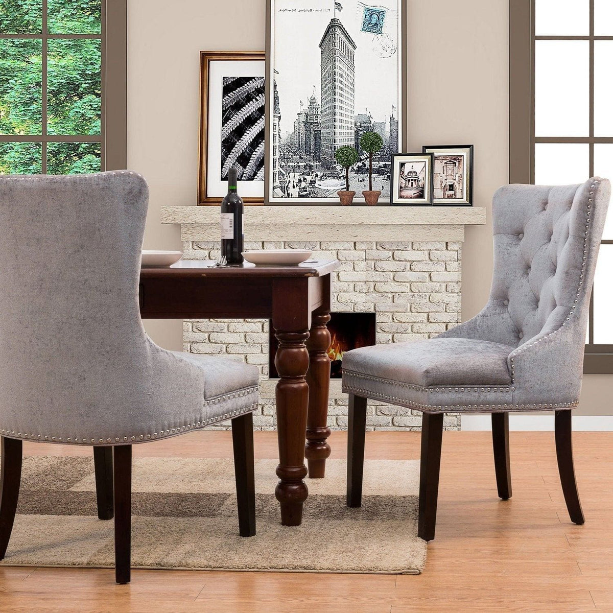 Chic Home Diana Tufted Velvet Dining Chair Set of 2 Grey