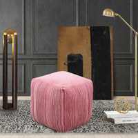 Iconic Home Dinesh Woven Cotton Square Ottoman Pouf Blush