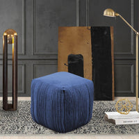 Iconic Home Dinesh Woven Cotton Square Ottoman Pouf Navy