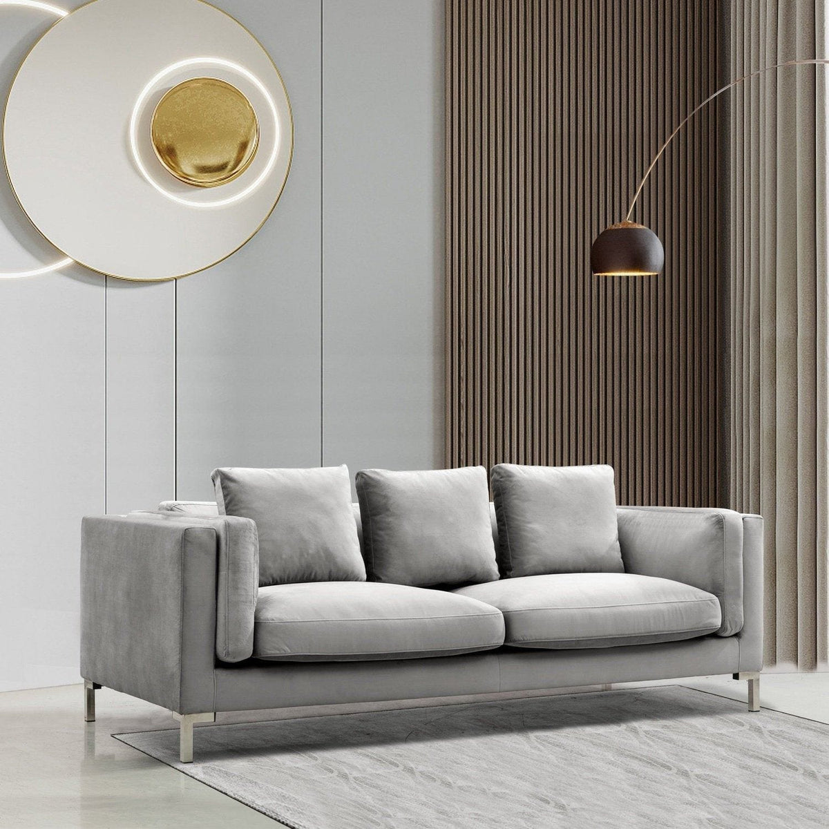 Iconic Home Emory Velvet Sofa Grey