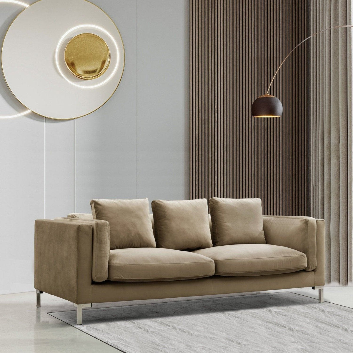 Iconic Home Emory Velvet Sofa Taupe