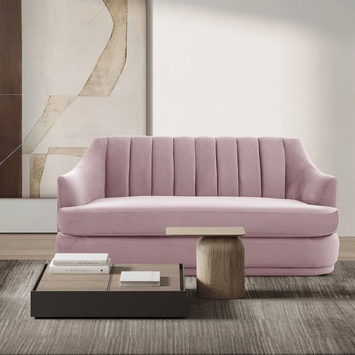 Iconic Home Eva Velvet Loveseat Blush